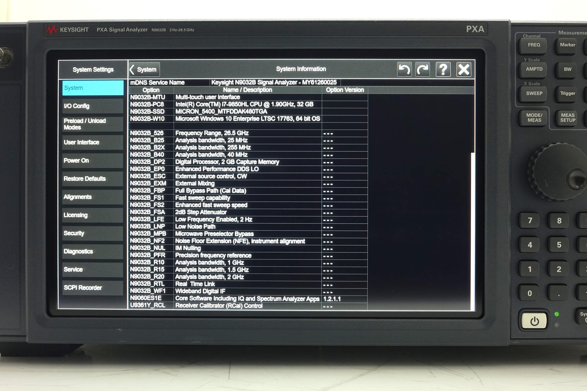 2 Hz to 26.5 GHz Keysight Used N9032B-526 - Actual Instrument - Image 8