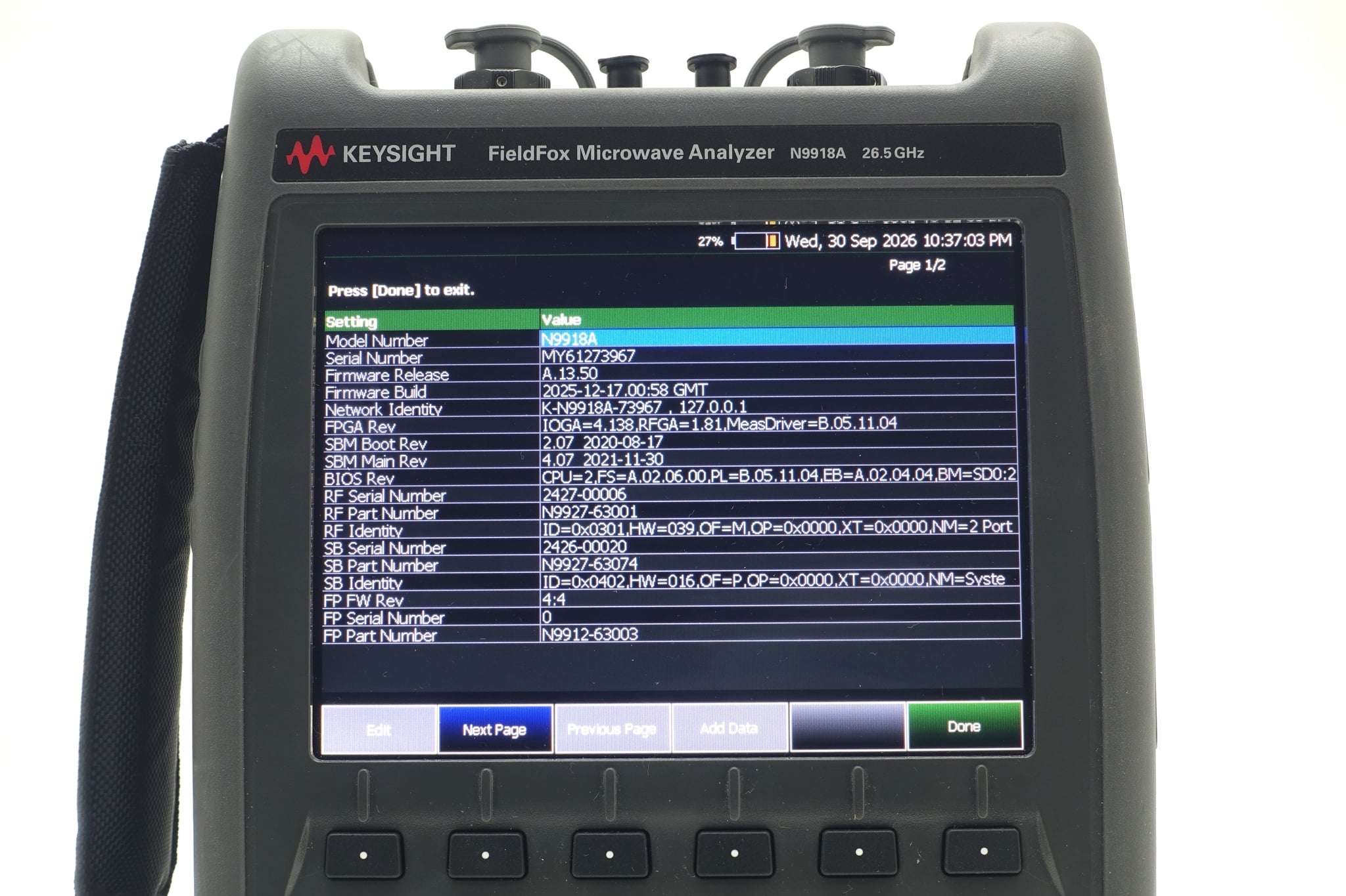 FieldFox Handheld Microwave Analyzer / 30 kHz to 26.5 GHz Keysight Used N9918A - Actual Instrument - Image 15